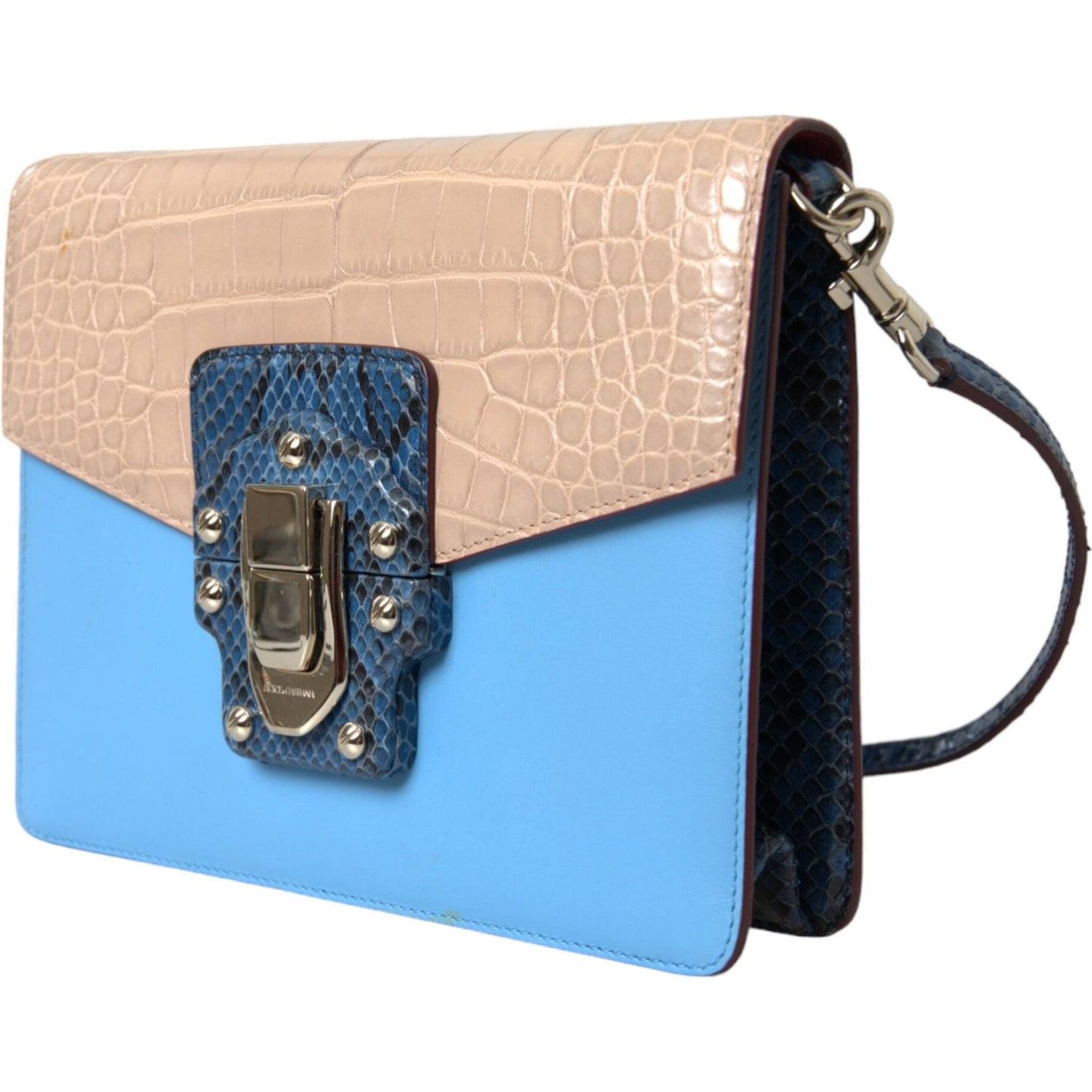 Dolce & Gabbana Blue Beige Exotic Leather LUCIA Crossbody Purse Bag Dolce & Gabbana Wheat