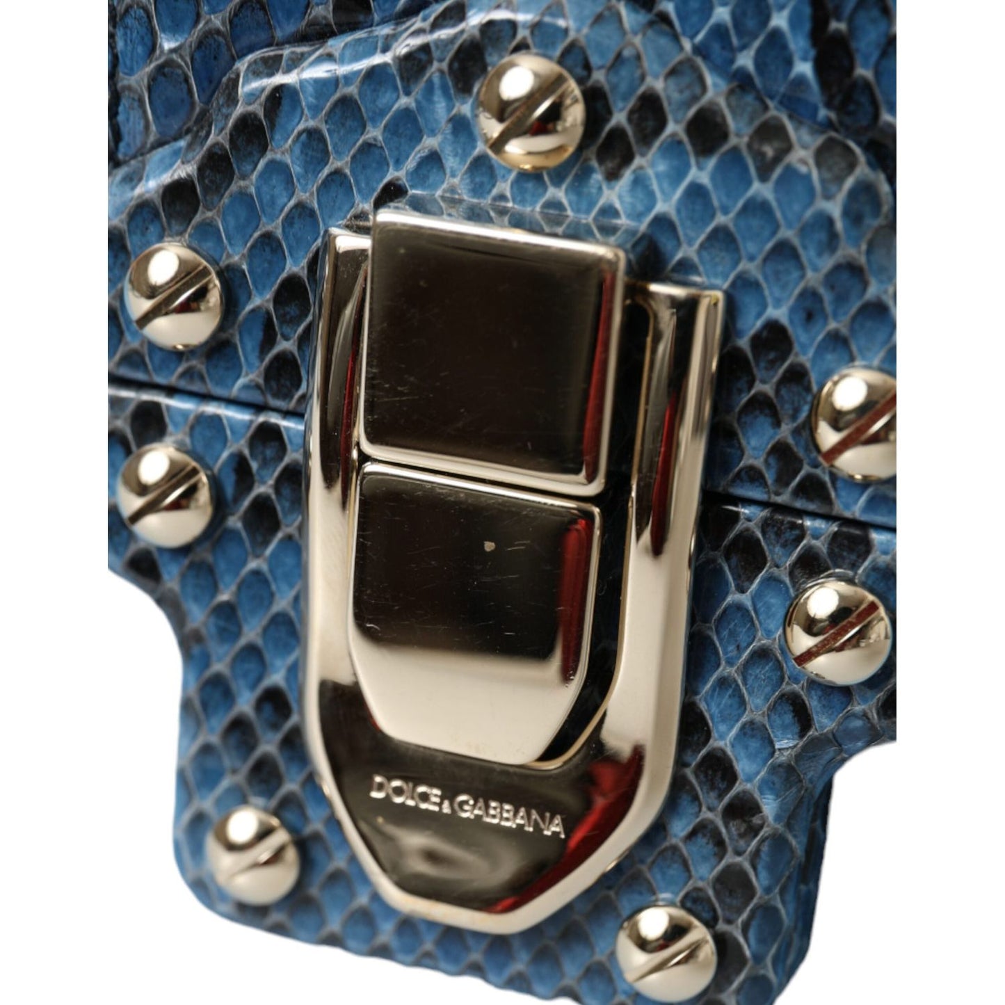 Dolce & Gabbana Blue Beige Exotic Leather LUCIA Crossbody Purse Bag Dolce & Gabbana Dark Slate Gray