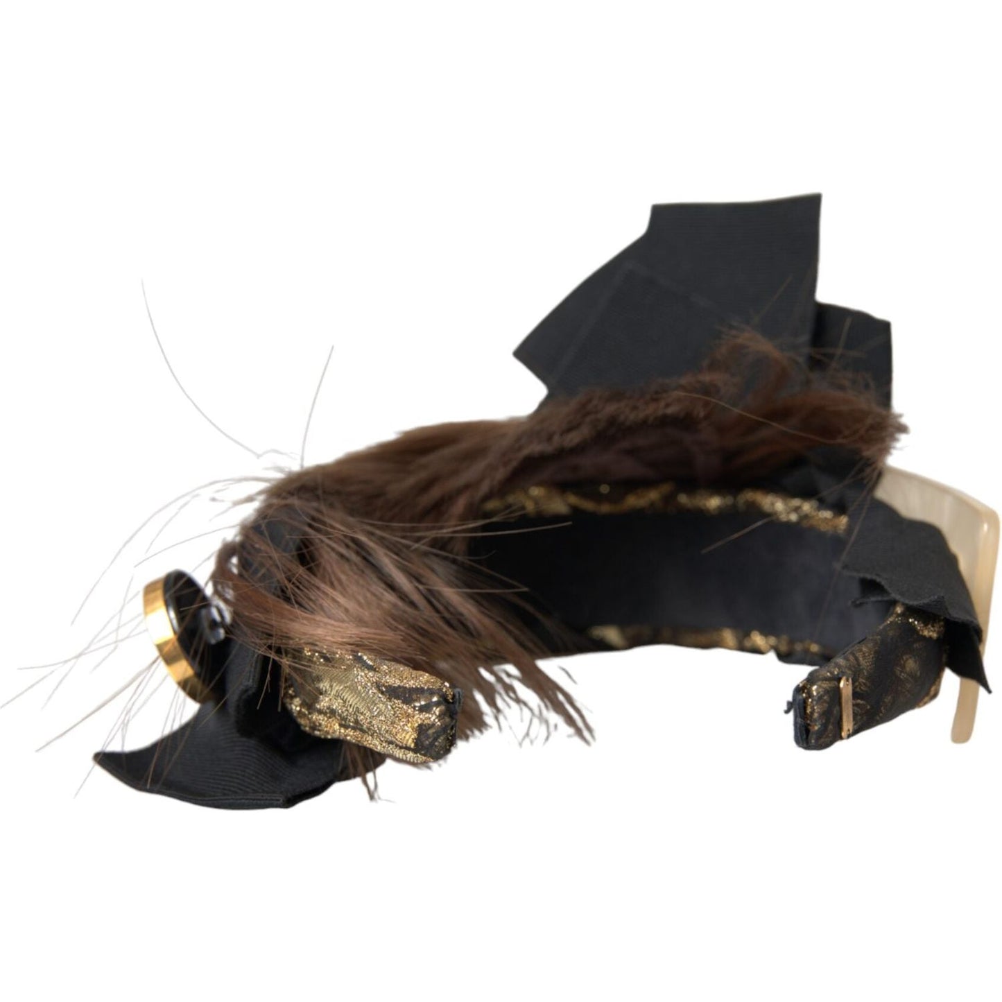 Dolce & Gabbana Black Crystal Button Brown Hair Women Headband Diadem Dolce & Gabbana Dark Slate Gray