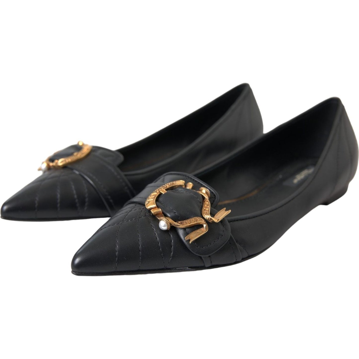 Dolce & Gabbana Black Devotion Leather Pointy Flats Shoes Dolce & Gabbana Dark Slate Gray