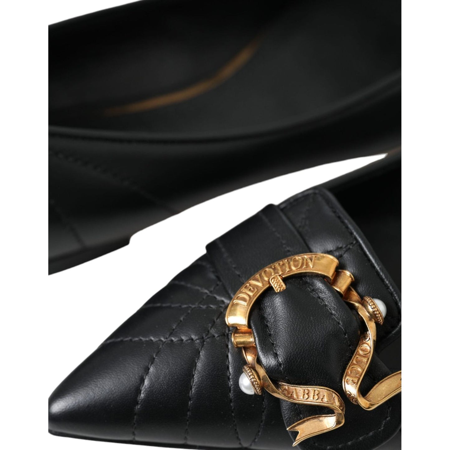 Dolce & Gabbana Black Devotion Leather Pointy Flats Shoes Dolce & Gabbana Black