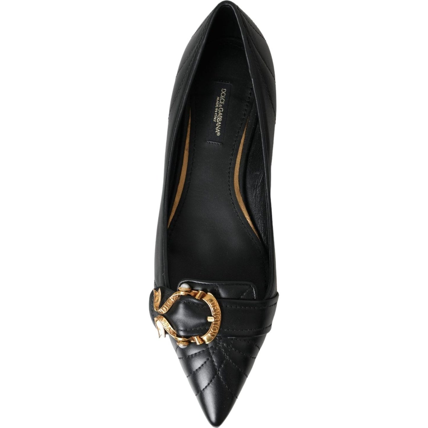 Dolce & Gabbana Black Devotion Leather Pointy Flats Shoes Dolce & Gabbana Black