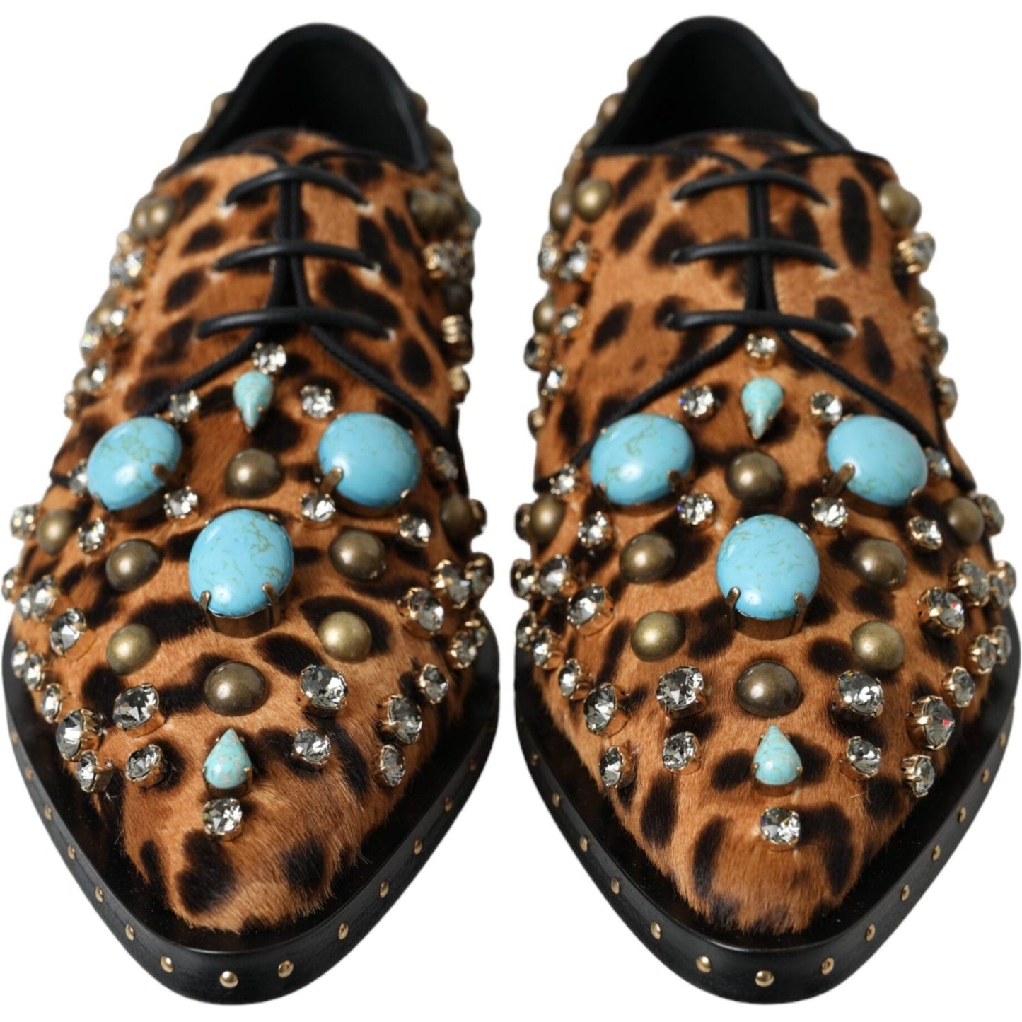 Dolce & Gabbana Brown Leopard Hair Crystal Dress Broque Shoes Dolce & Gabbana Dark Slate Gray