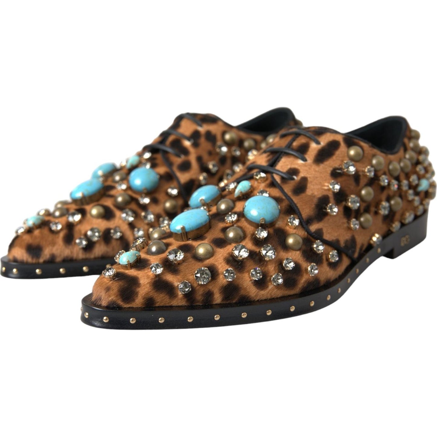 Dolce & Gabbana Brown Leopard Hair Crystal Dress Broque Shoes Dolce & Gabbana Dark Slate Gray