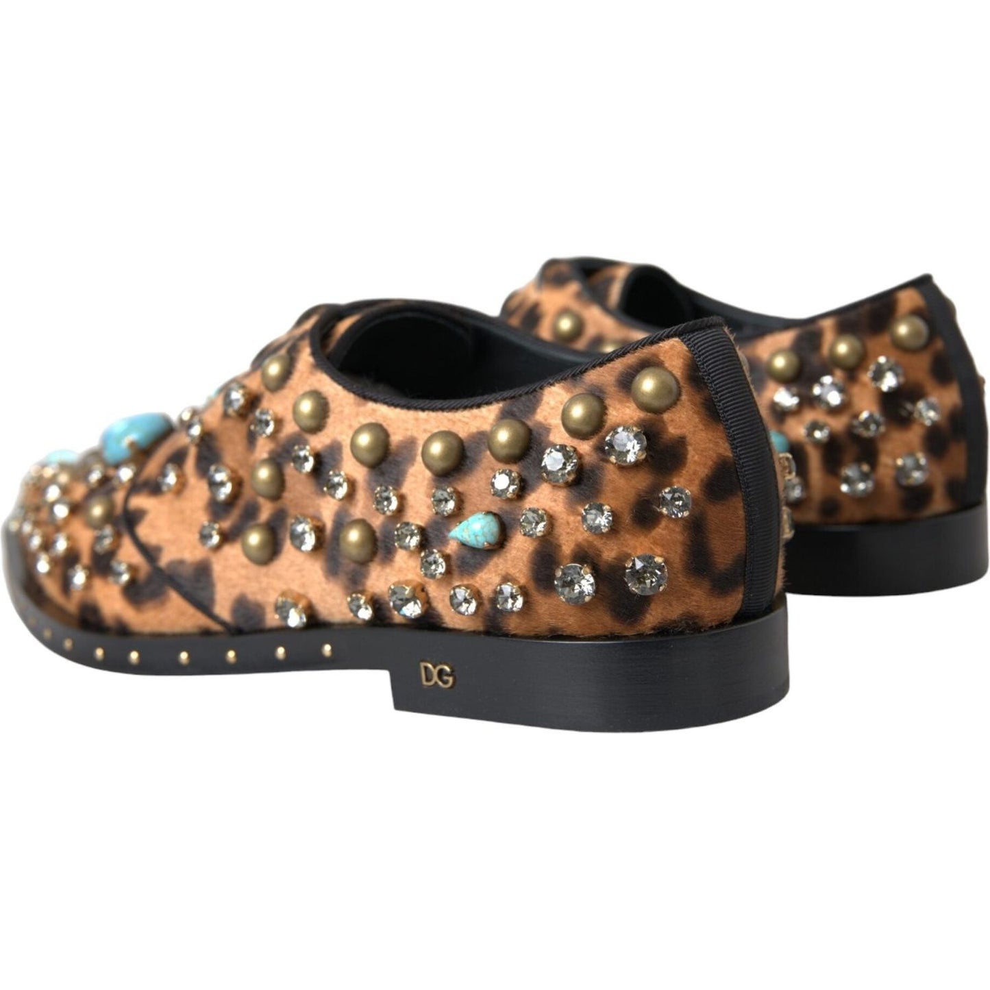 Dolce & Gabbana Brown Leopard Hair Crystal Dress Broque Shoes Dolce & Gabbana Dark Slate Gray