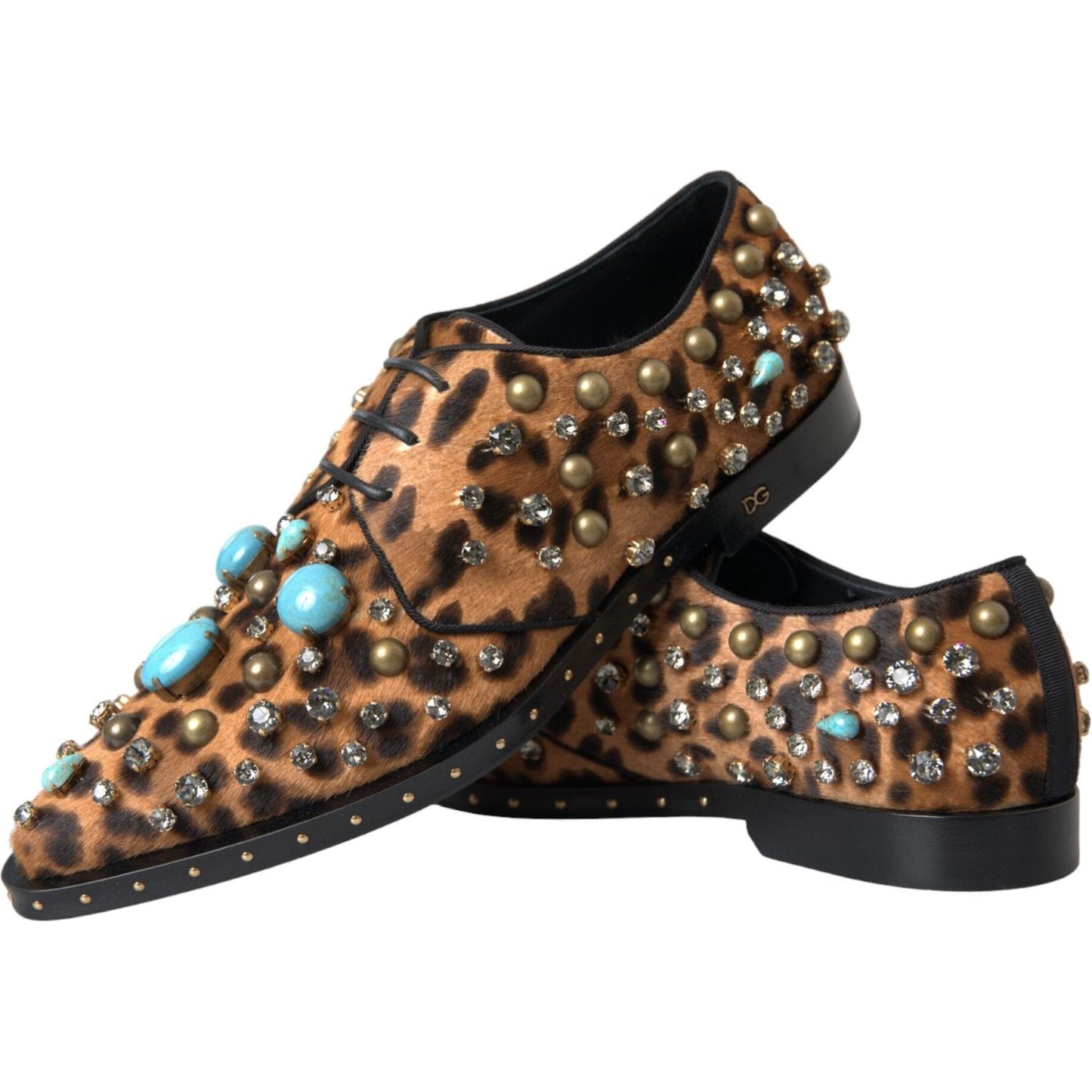 Dolce & Gabbana Brown Leopard Hair Crystal Dress Broque Shoes Dolce & Gabbana Dark Slate Gray