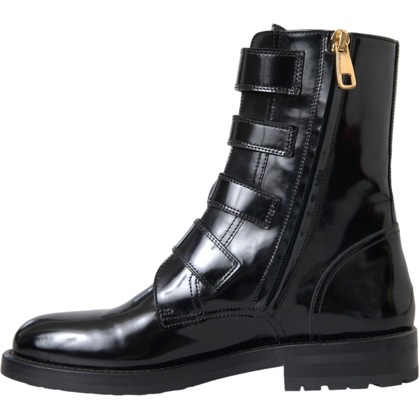 Dolce & Gabbana Black Leather Crystal Buckles Boots Shoes Dolce & Gabbana Dark Slate Gray