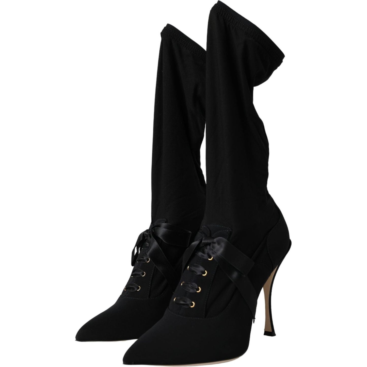 Dolce & Gabbana Black Stiletto Heels Mid Calf Boots Shoes Dolce & Gabbana Black