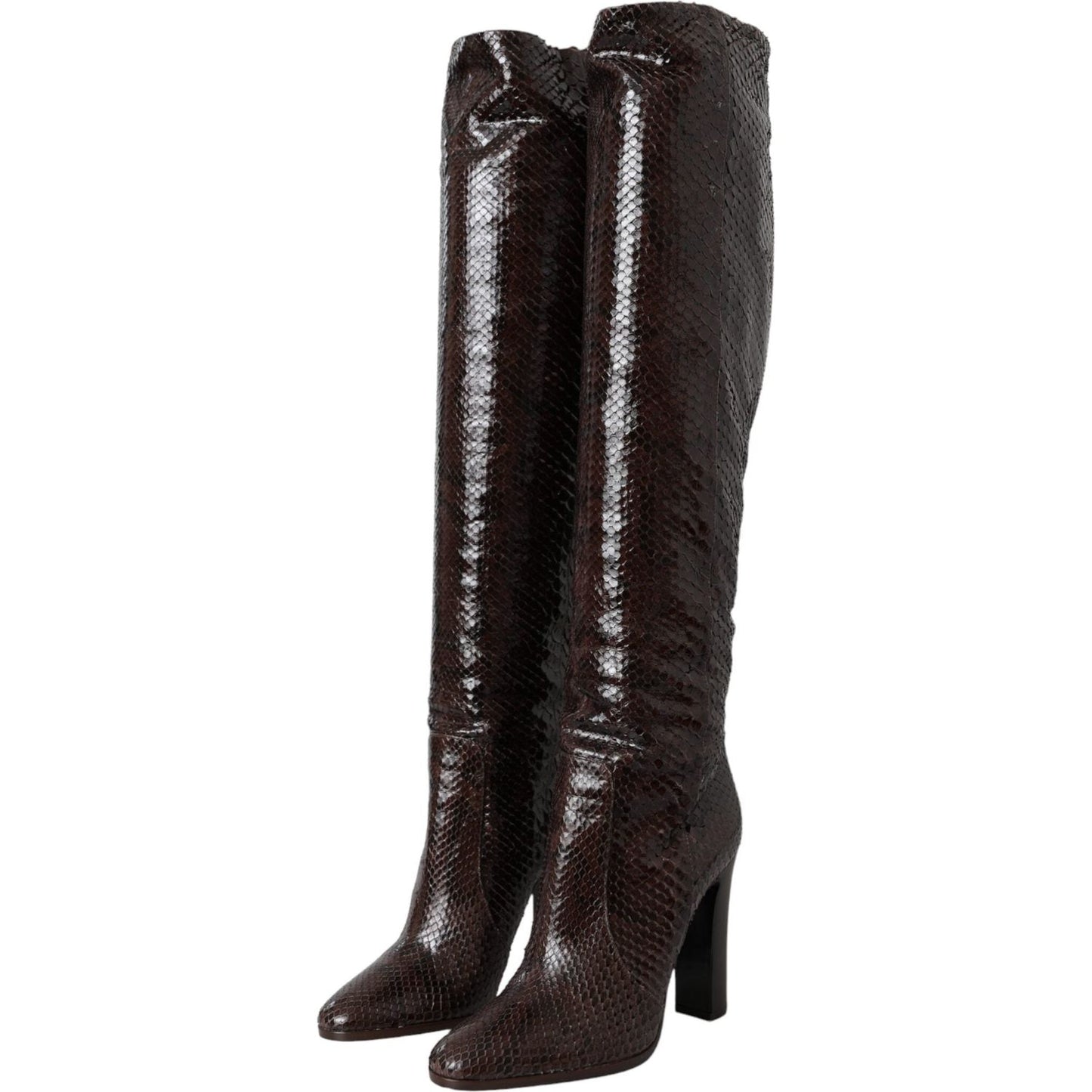 Dolce & Gabbana Brown Exotic Leather Heels High Boots Shoes Dolce & Gabbana Black