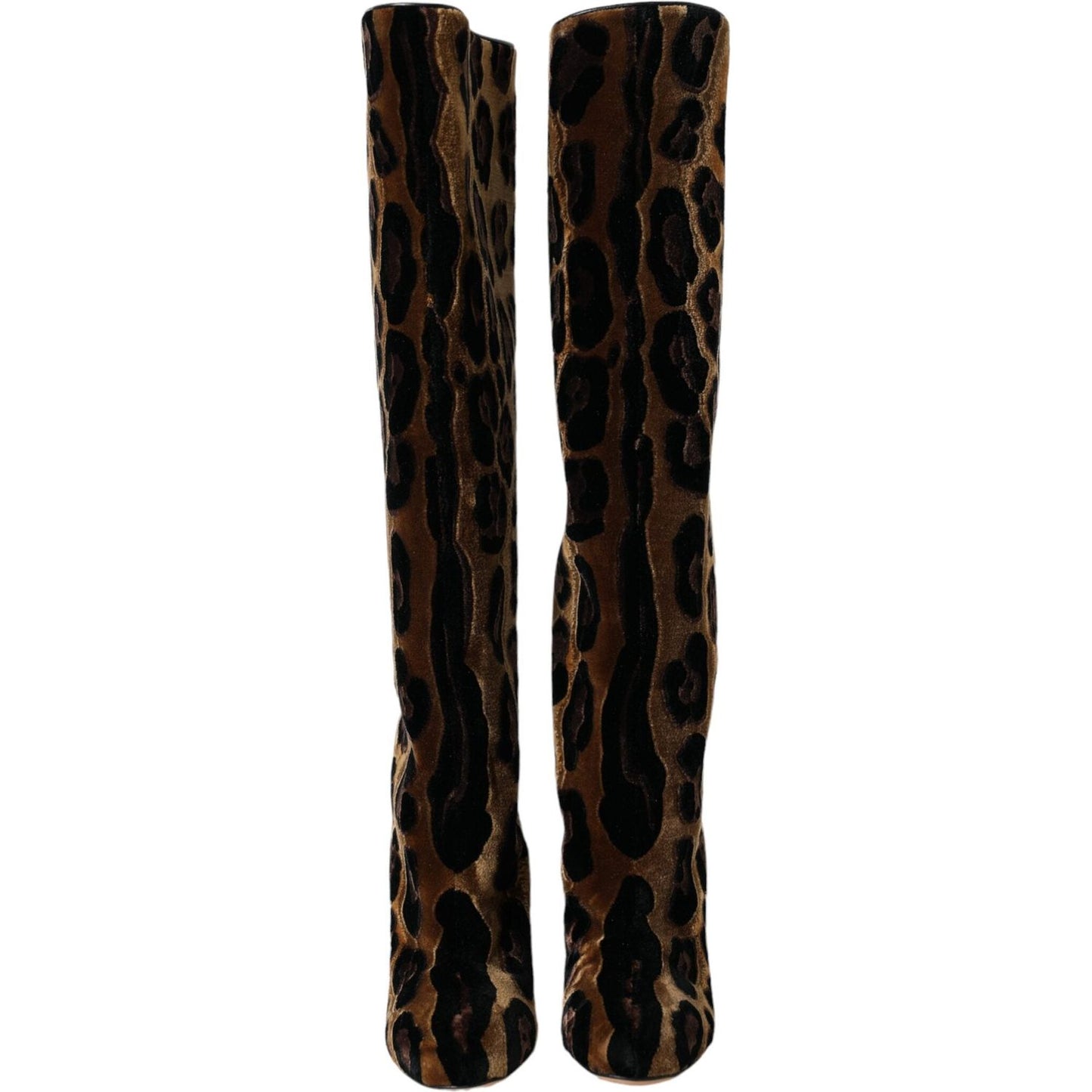 Dolce & Gabbana Brown Giraffe Velvet Leather Boots Shoes Dolce & Gabbana Black
