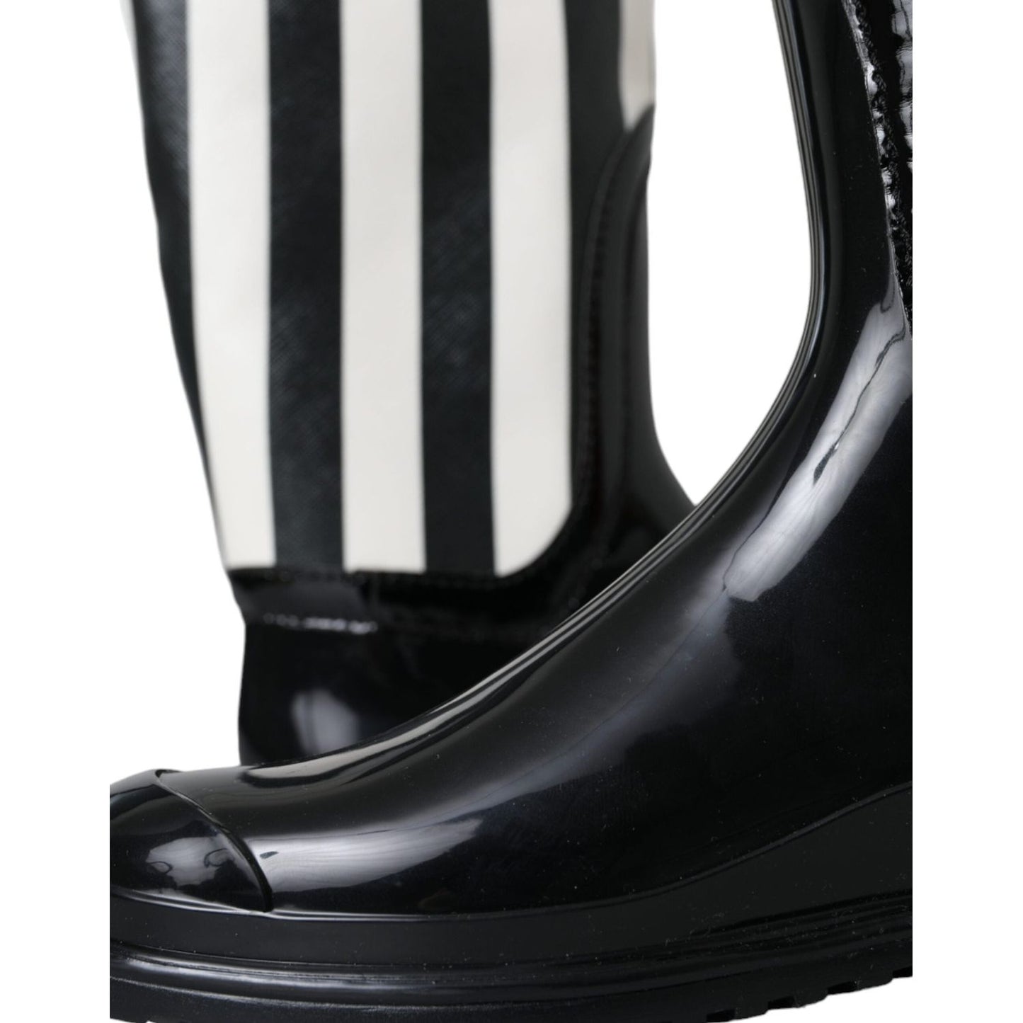 Dolce & Gabbana Black Rubber Knee High Flat Boots Shoes Dolce & Gabbana Light Gray