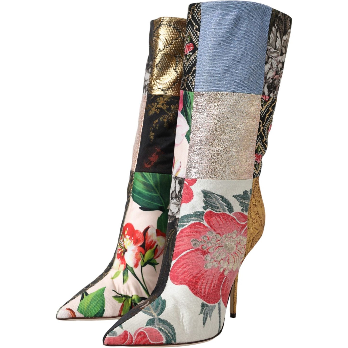 Dolce & Gabbana Multicolor Patchwork Print Heeled Boots Shoes Dolce & Gabbana Dark Gray