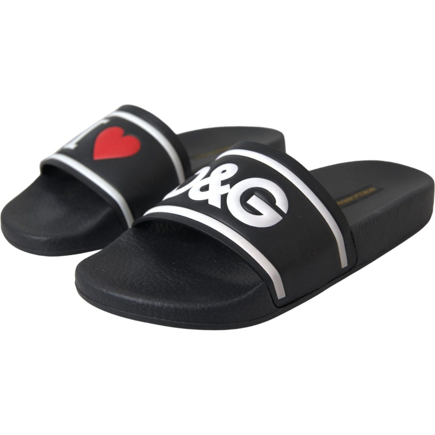 Dolce & Gabbana Black Leather I Love D&G Sandals Slides Shoes Dolce & Gabbana Dark Slate Gray