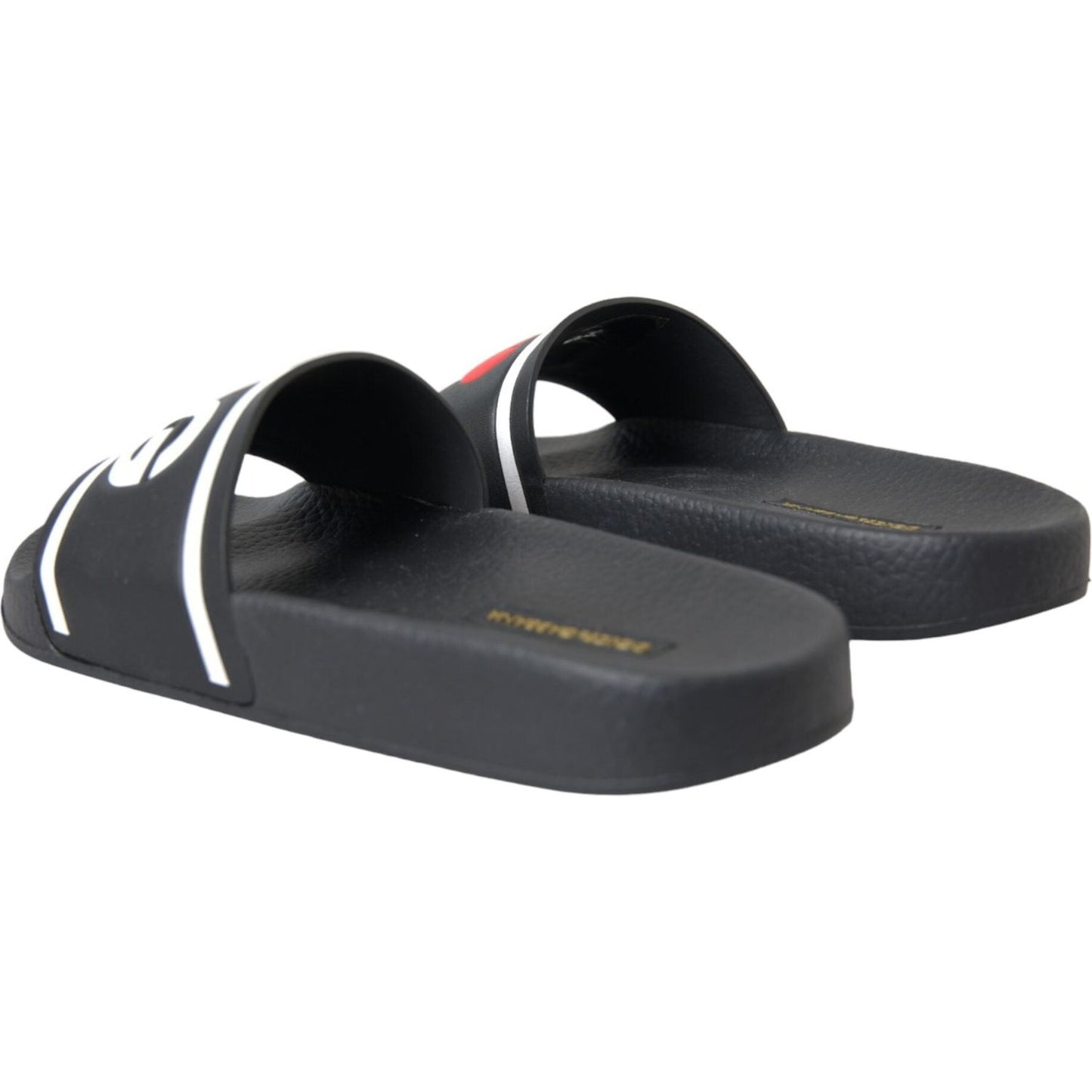 Dolce & Gabbana Black Leather I Love D&G Sandals Slides Shoes Dolce & Gabbana Dark Slate Gray