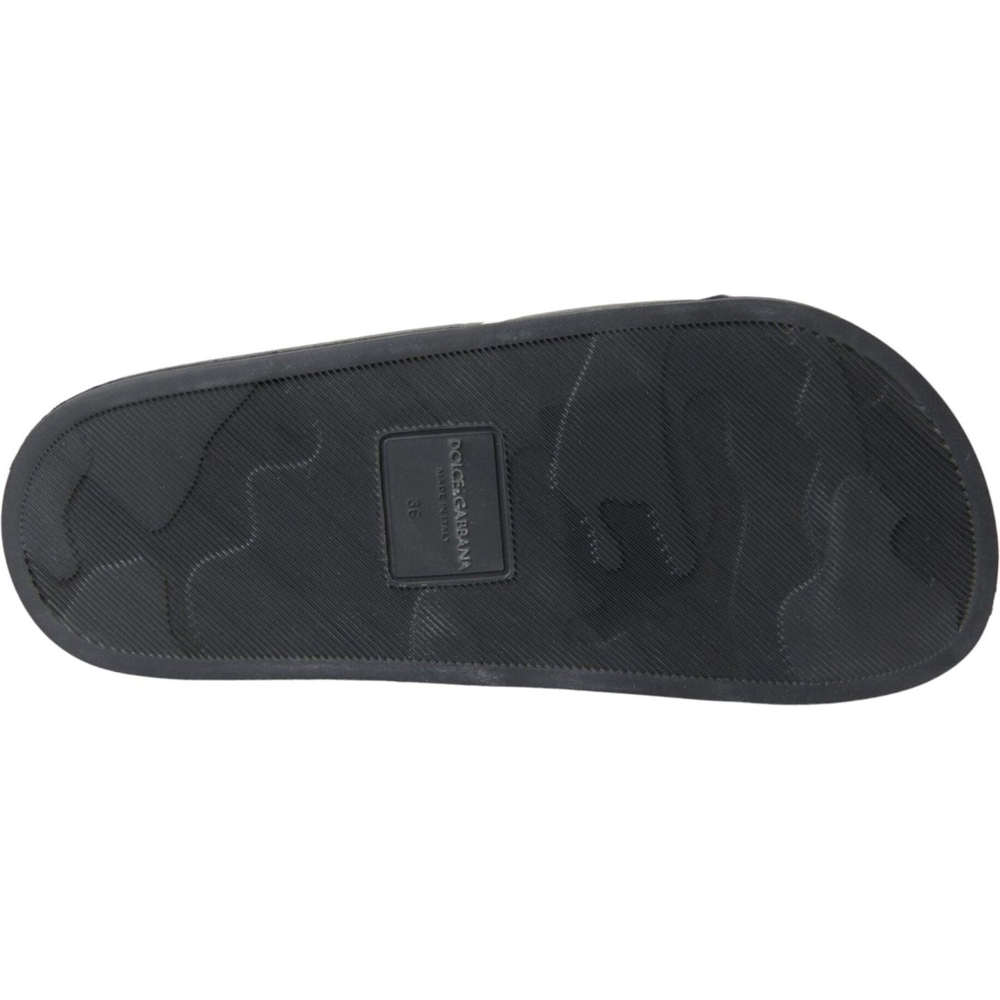 Dolce & Gabbana Black Leather I Love D&G Sandals Slides Shoes Dolce & Gabbana Dark Slate Gray