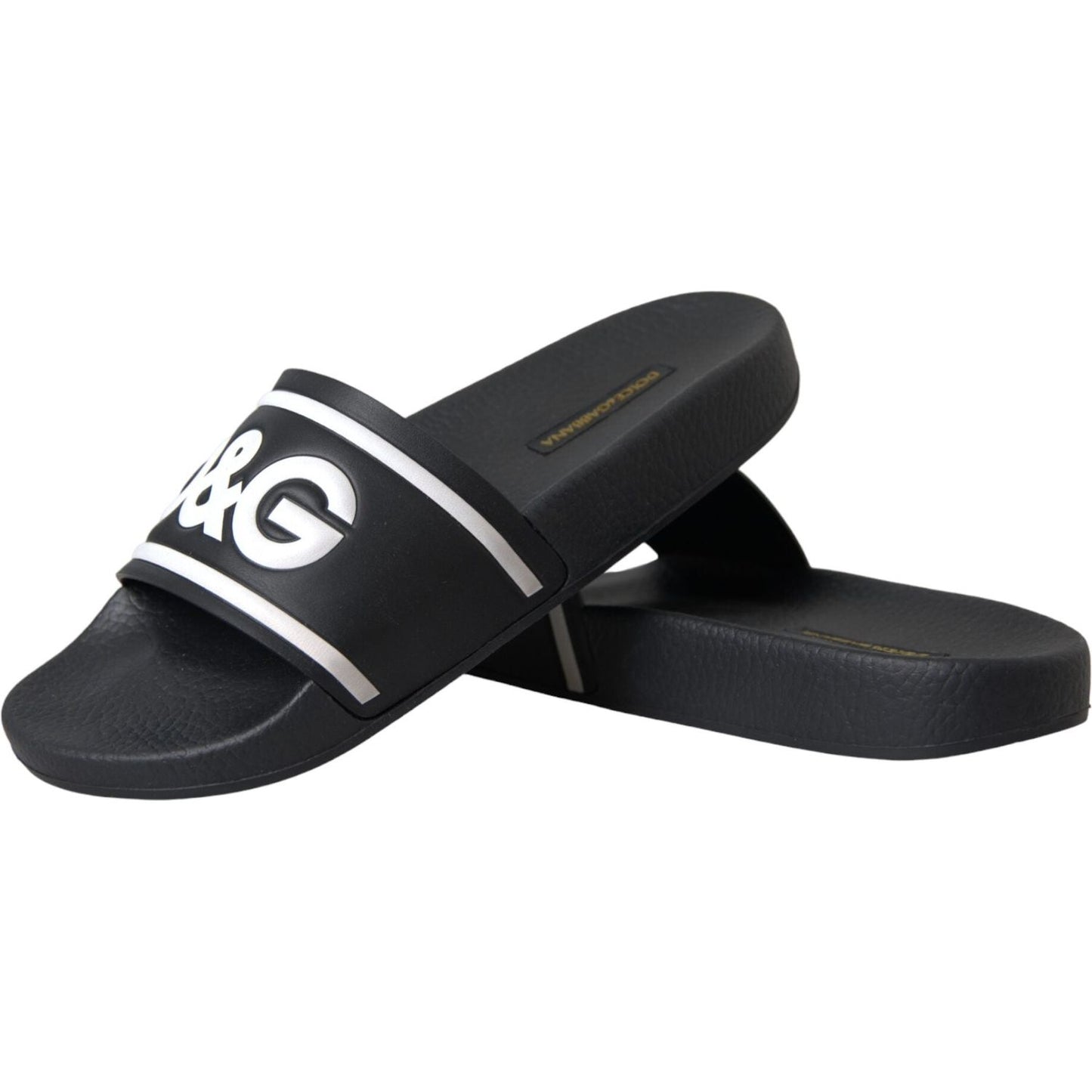 Dolce & Gabbana Black Leather I Love D&G Sandals Slides Shoes Dolce & Gabbana Dark Slate Gray