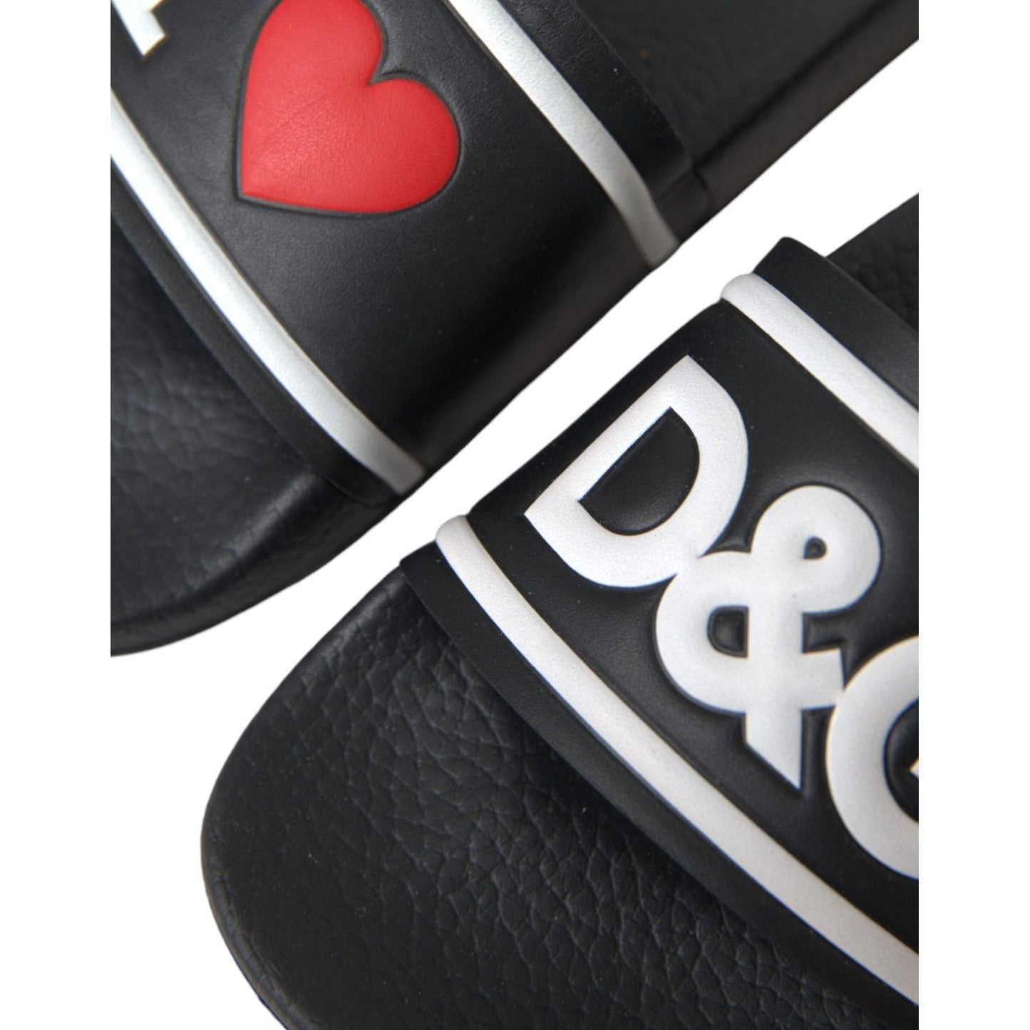 Dolce & Gabbana Black Leather I Love D&G Sandals Slides Shoes Dolce & Gabbana Dark Slate Gray