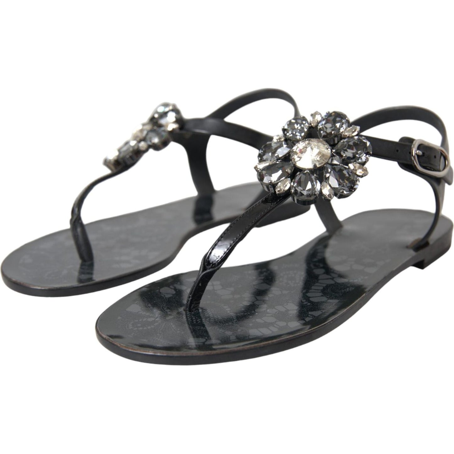 Dolce & Gabbana Black Crystal Flats Sandals Flip Flops Shoes Dolce & Gabbana Dim Gray
