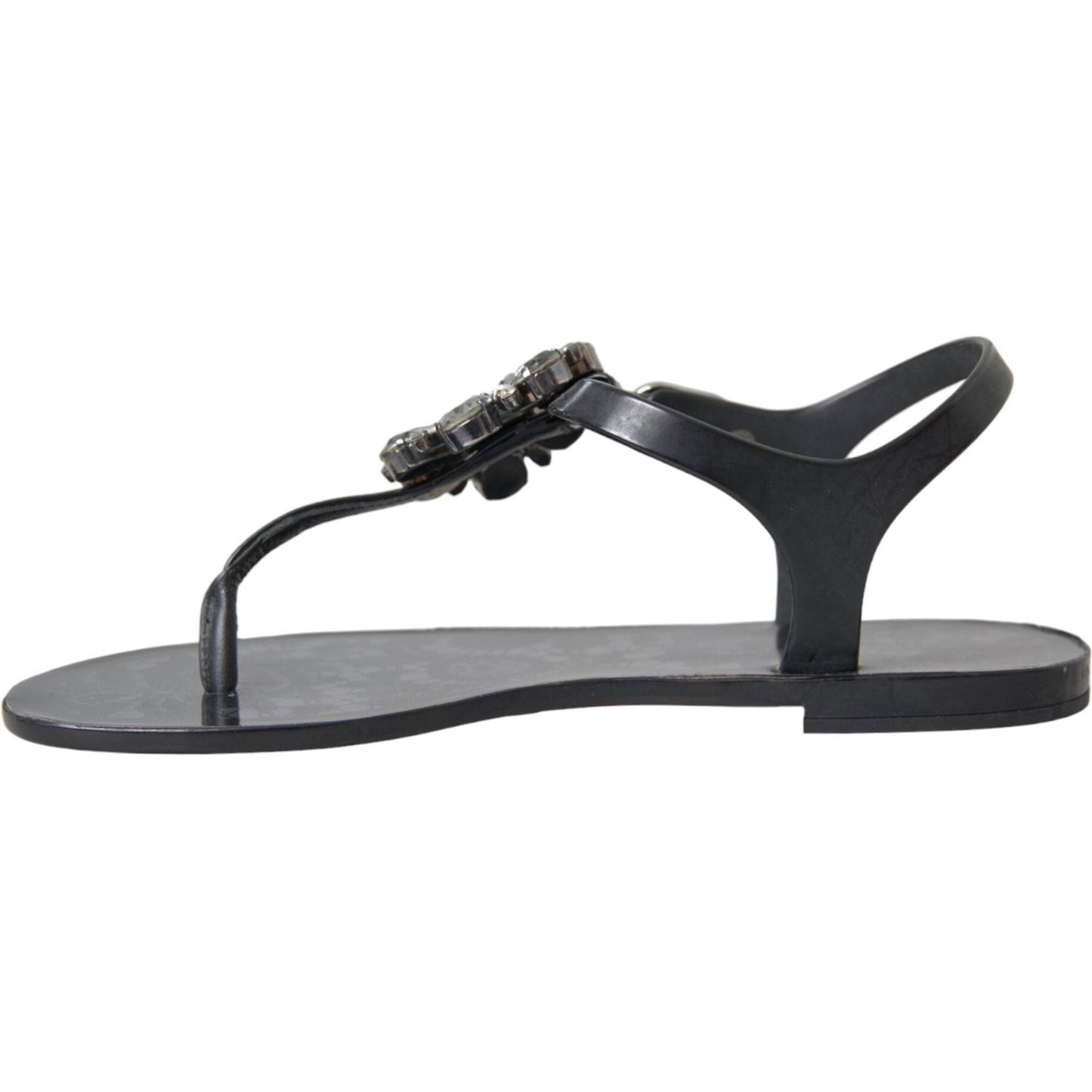 Dolce & Gabbana Black Crystal Flats Sandals Flip Flops Shoes Dolce & Gabbana Dark Slate Gray