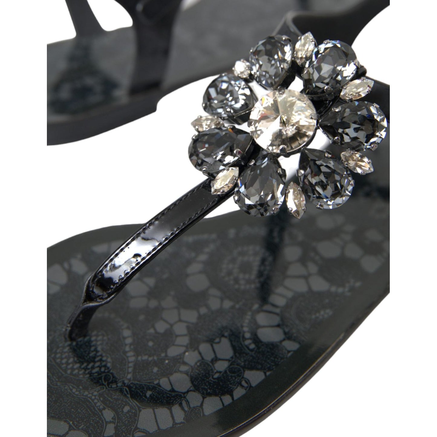 Dolce & Gabbana Black Crystal Flats Sandals Flip Flops Shoes Dolce & Gabbana Dark Slate Gray