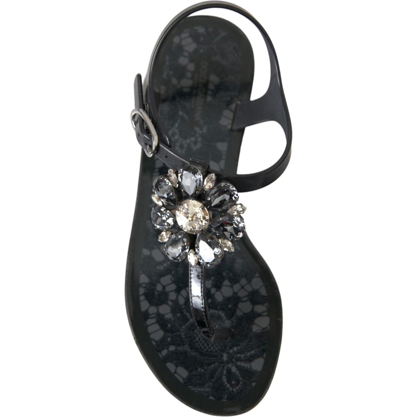 Dolce & Gabbana Black Crystal Flats Sandals Flip Flops Shoes Dolce & Gabbana Dark Slate Gray