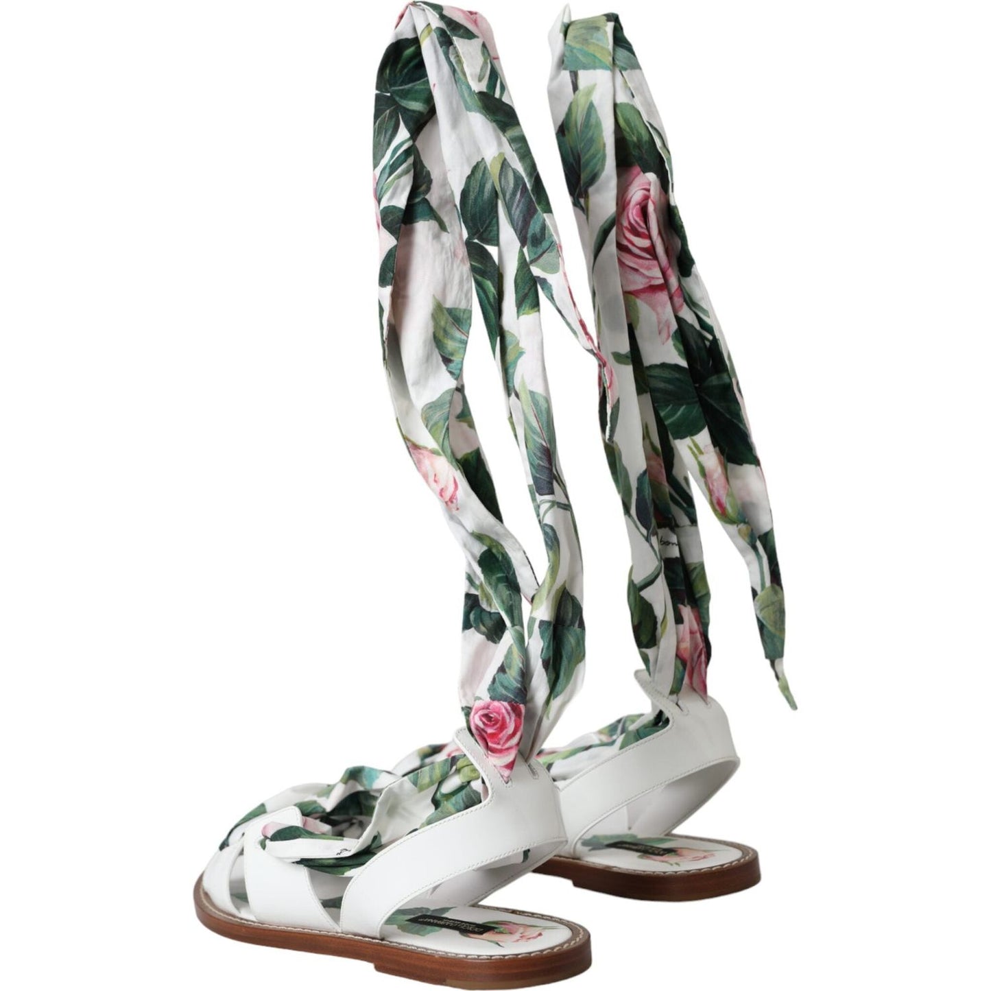 Dolce & Gabbana Multicolor Floral Print Ankle Wrap Sandals Shoes Dolce & Gabbana Gray