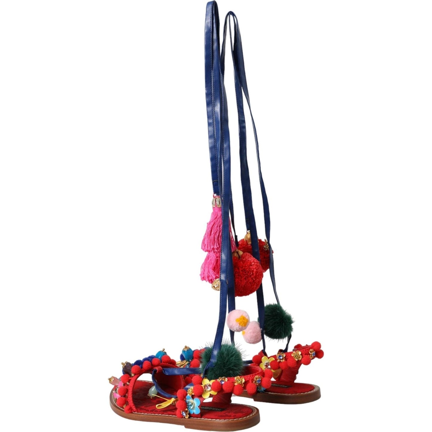 Dolce & Gabbana Multicolor Pom Pom Fur Wrap Sandals Shoes Dolce & Gabbana Dark Slate Gray