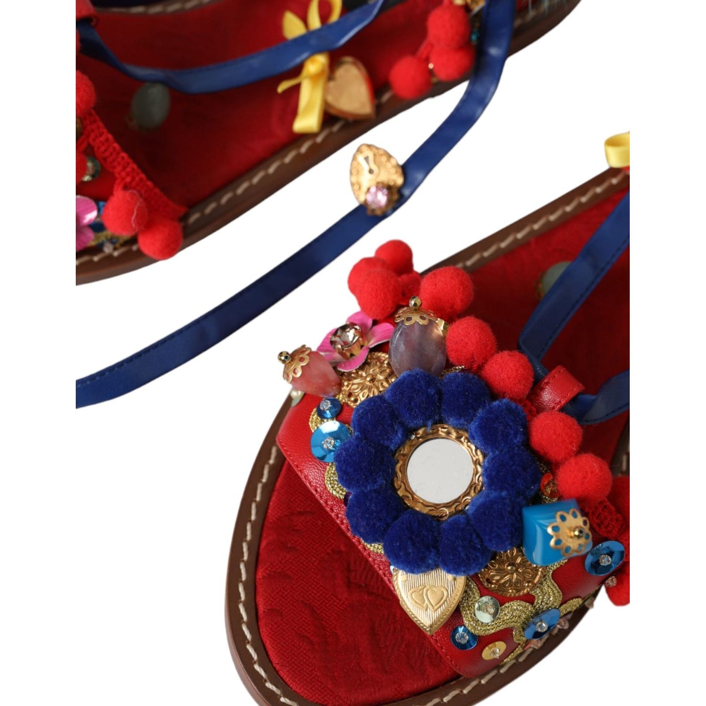 Dolce & Gabbana Multicolor Pom Pom Fur Wrap Sandals Shoes Dolce & Gabbana Dark Slate Gray