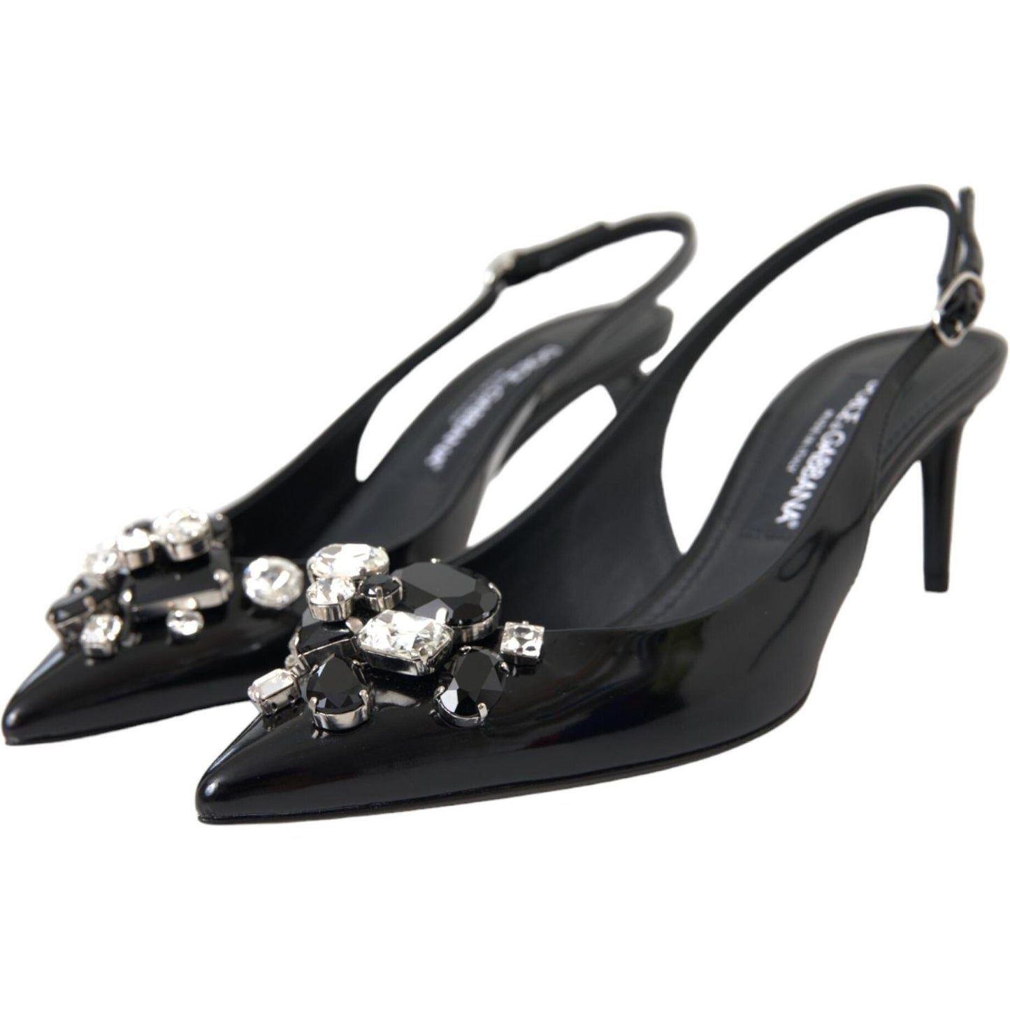 Dolce & Gabbana Black Patent Leather Crystal Slingback Shoes Dolce & Gabbana Dark Slate Gray