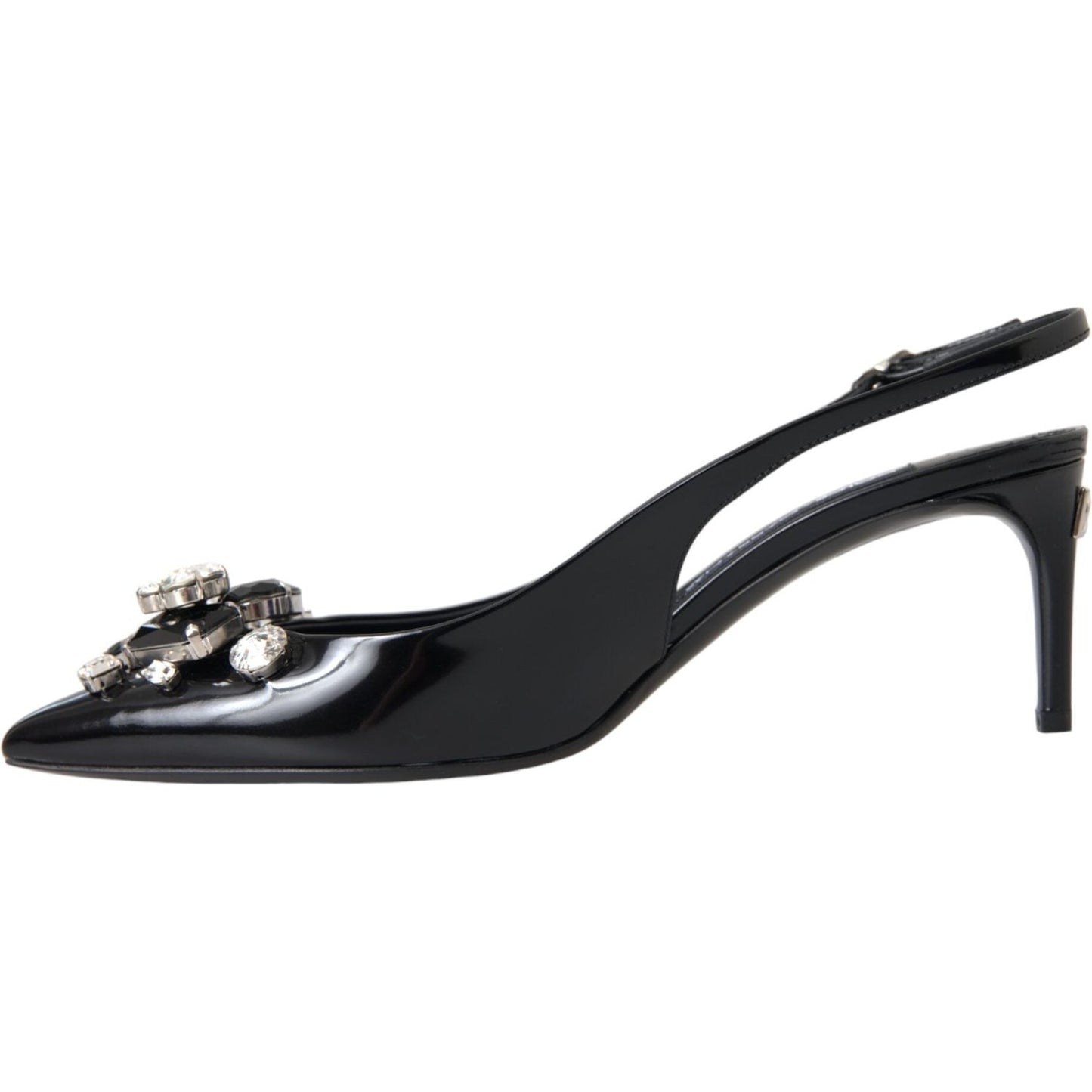 Dolce & Gabbana Black Patent Leather Crystal Slingback Shoes Dolce & Gabbana Dark Slate Gray