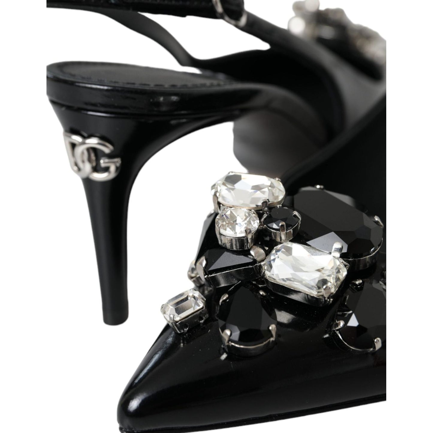 Dolce & Gabbana Black Patent Leather Crystal Slingback Shoes Dolce & Gabbana Black