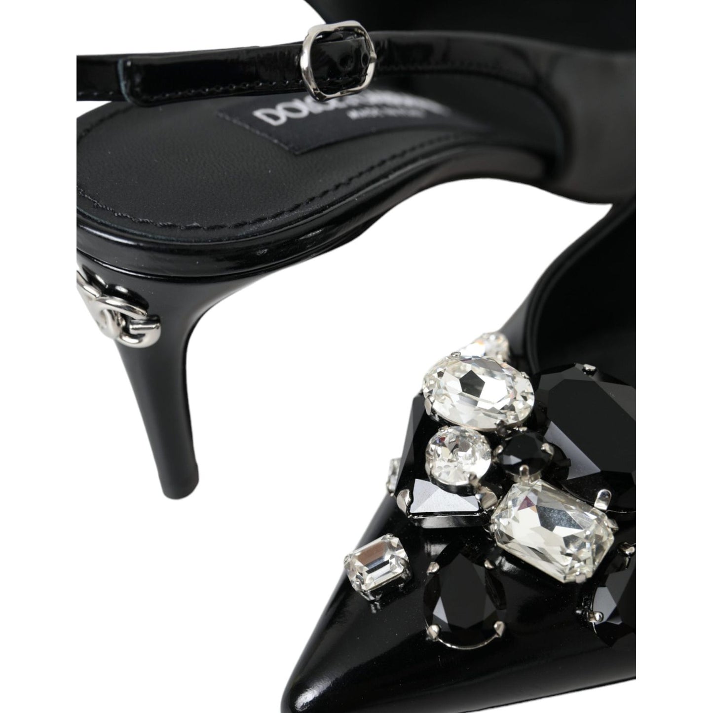 Dolce & Gabbana Black Patent Leather Crystal Slingback Shoes Dolce & Gabbana Black