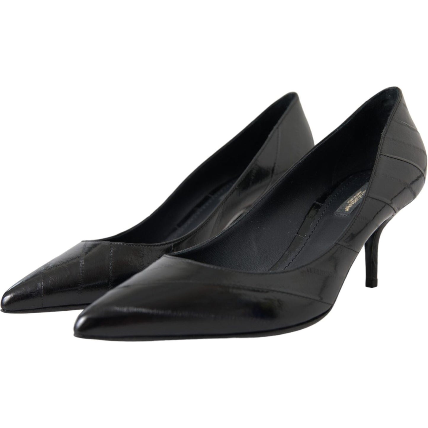 Dolce & Gabbana Black Eel Leather Kitten Heels Pumps Shoes Dolce & Gabbana Dark Slate Gray