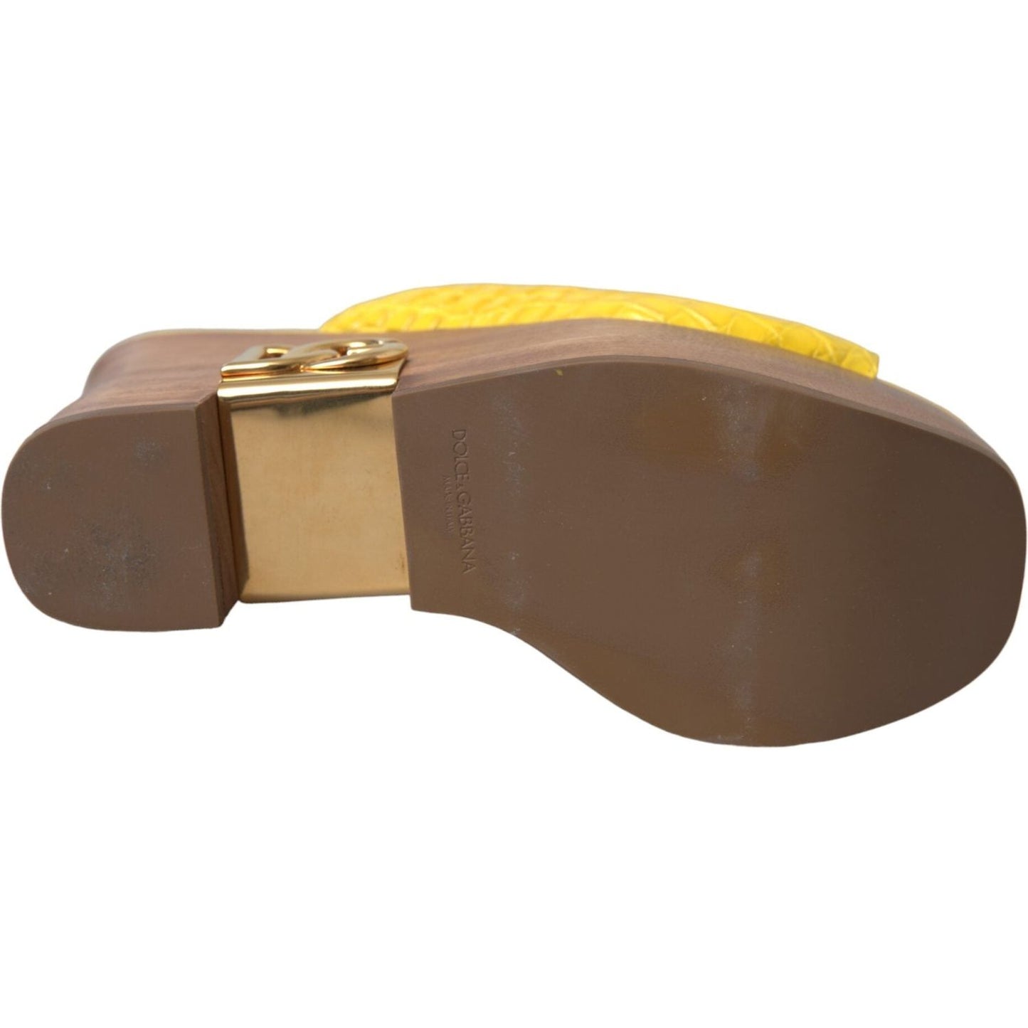 Dolce & Gabbana Yellow Leather Wood Mule Wedge Slides Shoes Dolce & Gabbana Dark Olive Green