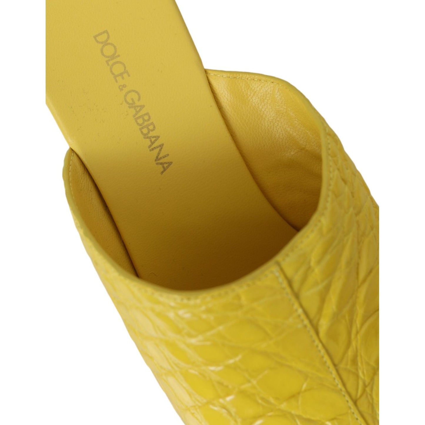Dolce & Gabbana Yellow Leather Wood Mule Wedge Slides Shoes Dolce & Gabbana Goldenrod