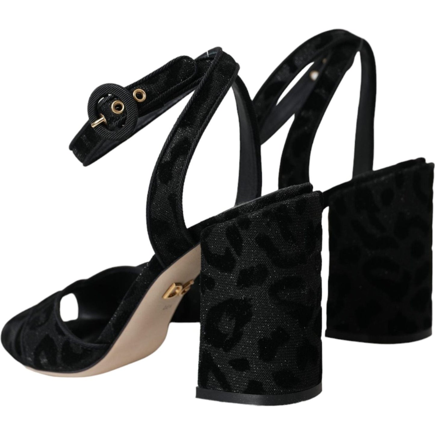 Dolce & Gabbana Black Leopard Suede Heels Sandals Shoes Dolce & Gabbana Black