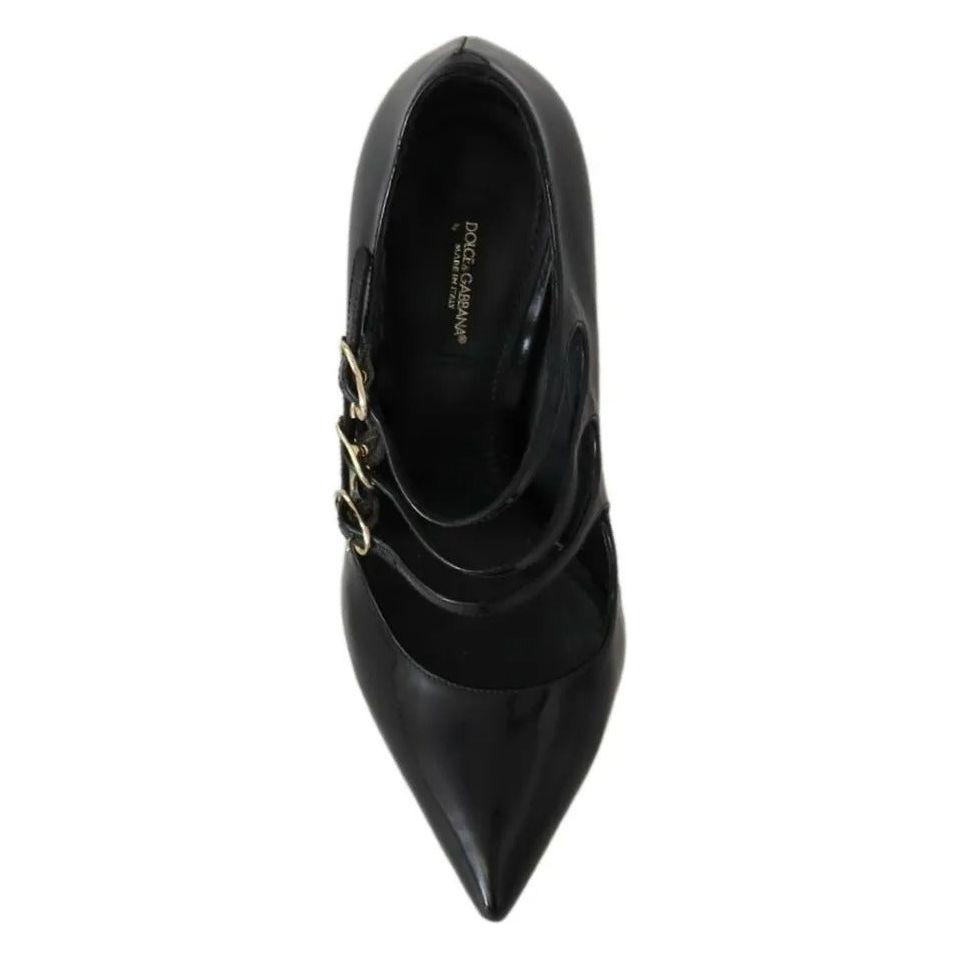 Dolce & Gabbana Black Leather Ankle Strap Heels Pumps Shoes LA8801-37