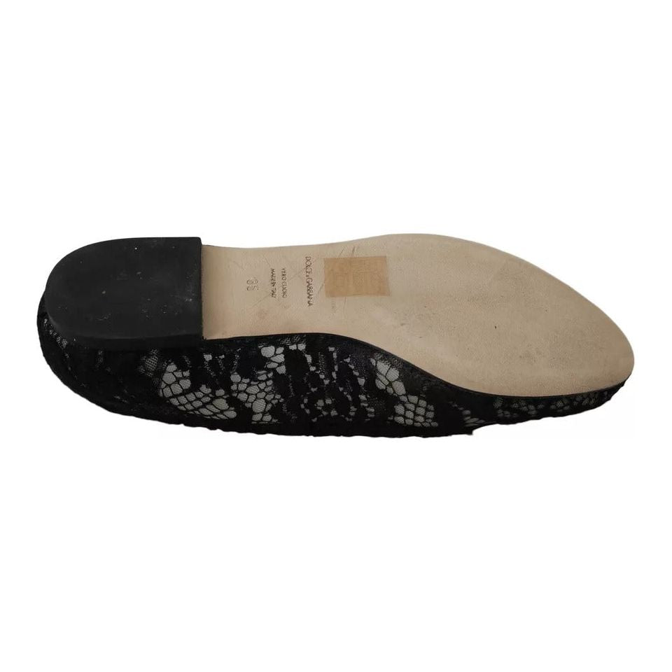 Dolce & Gabbana Black Floral Lace Loafers Flats Shoes Dolce & Gabbana Black