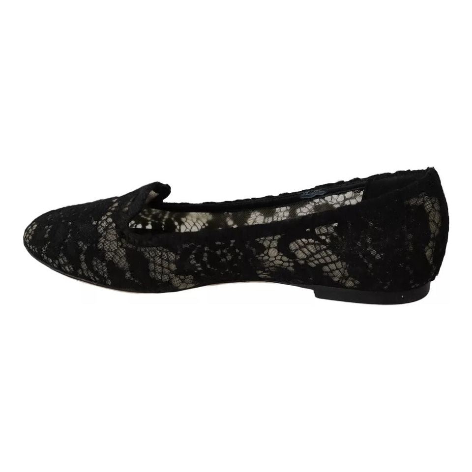 Dolce & Gabbana Black Floral Lace Loafers Flats Shoes Dolce & Gabbana Black
