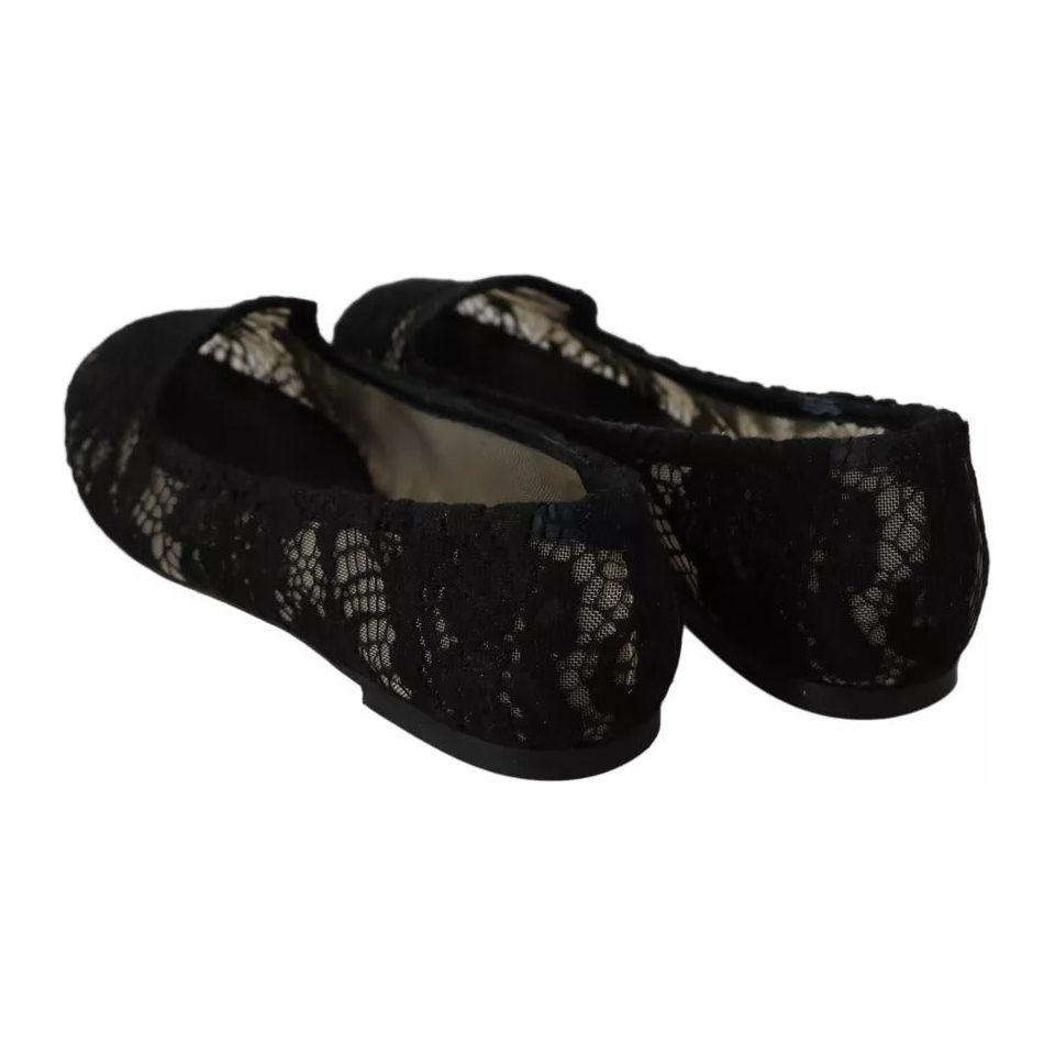 Dolce & Gabbana Black Floral Lace Loafers Flats Shoes Dolce & Gabbana Black