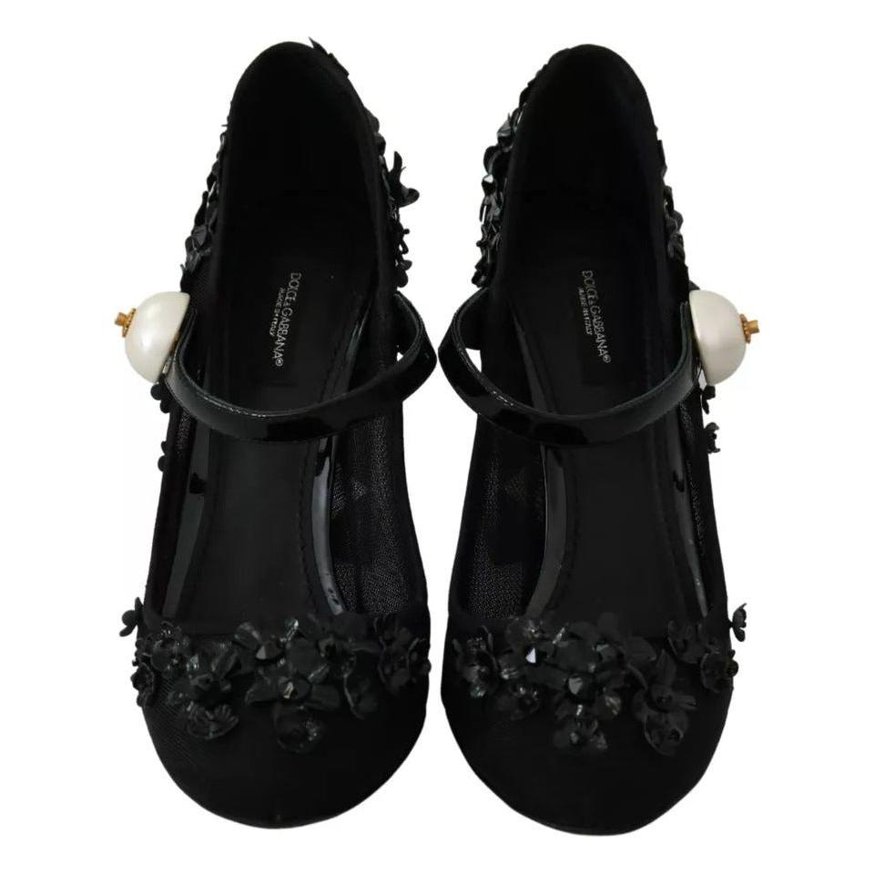 Dolce & Gabbana Black Floral Embellish Heels Mary Janes Pumps Shoes Dolce & Gabbana Black