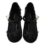 Dolce & Gabbana Black Floral Embellish Heels Mary Janes Pumps Shoes LA7796-39