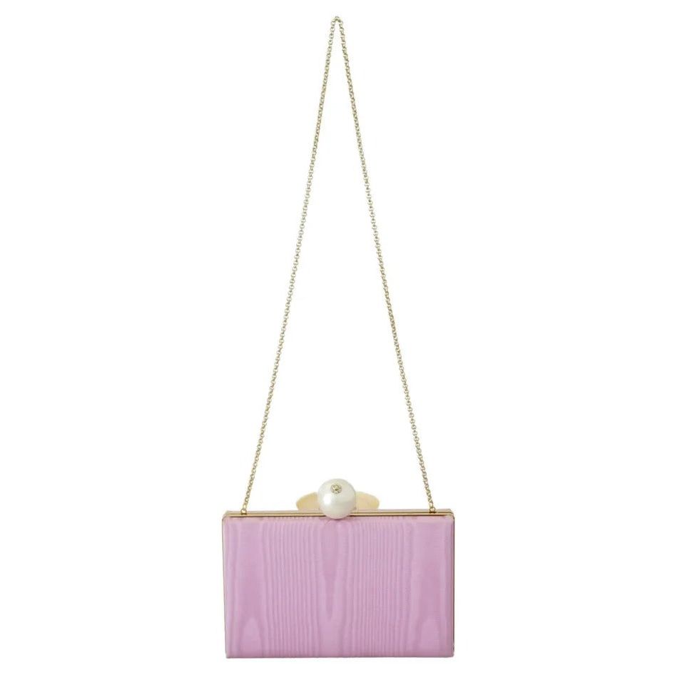 Dolce & Gabbana Pink Silk Gold Frame Clutch Evening Party Purse Bag
