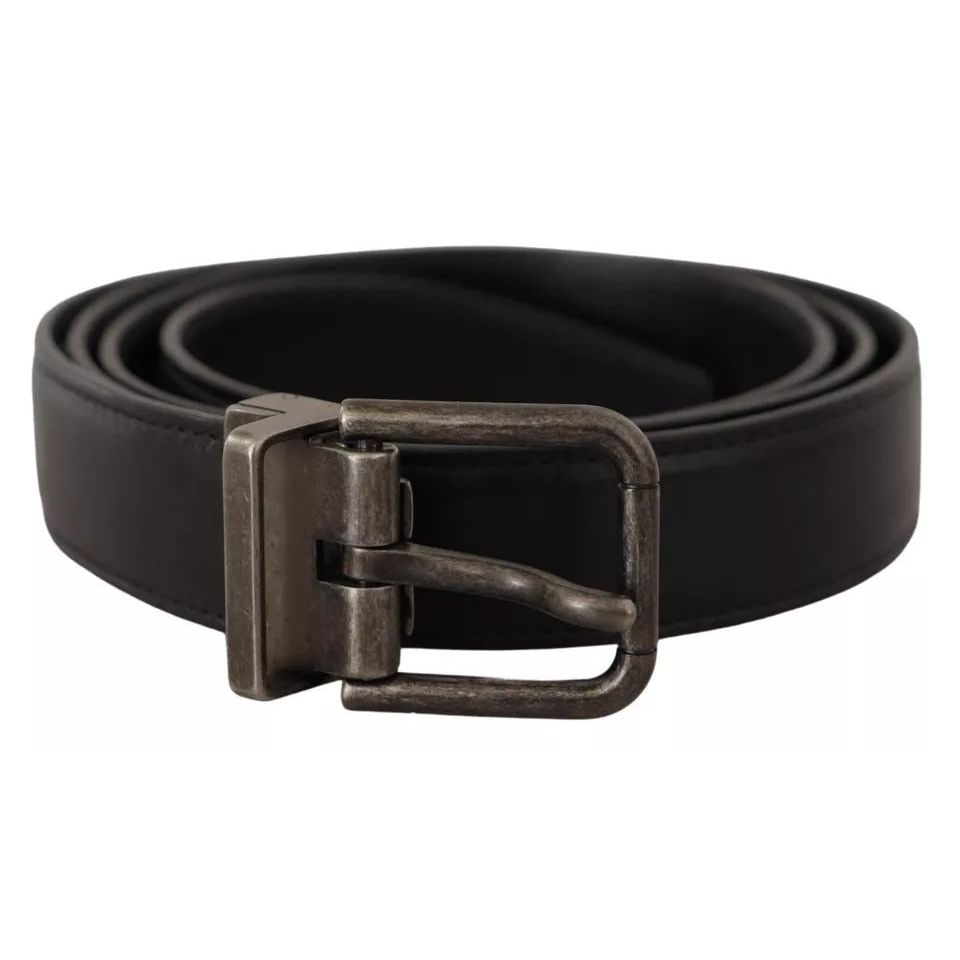 Dolce & Gabbana Black Calf Leather Vintage Logo Metal Buckle Belt