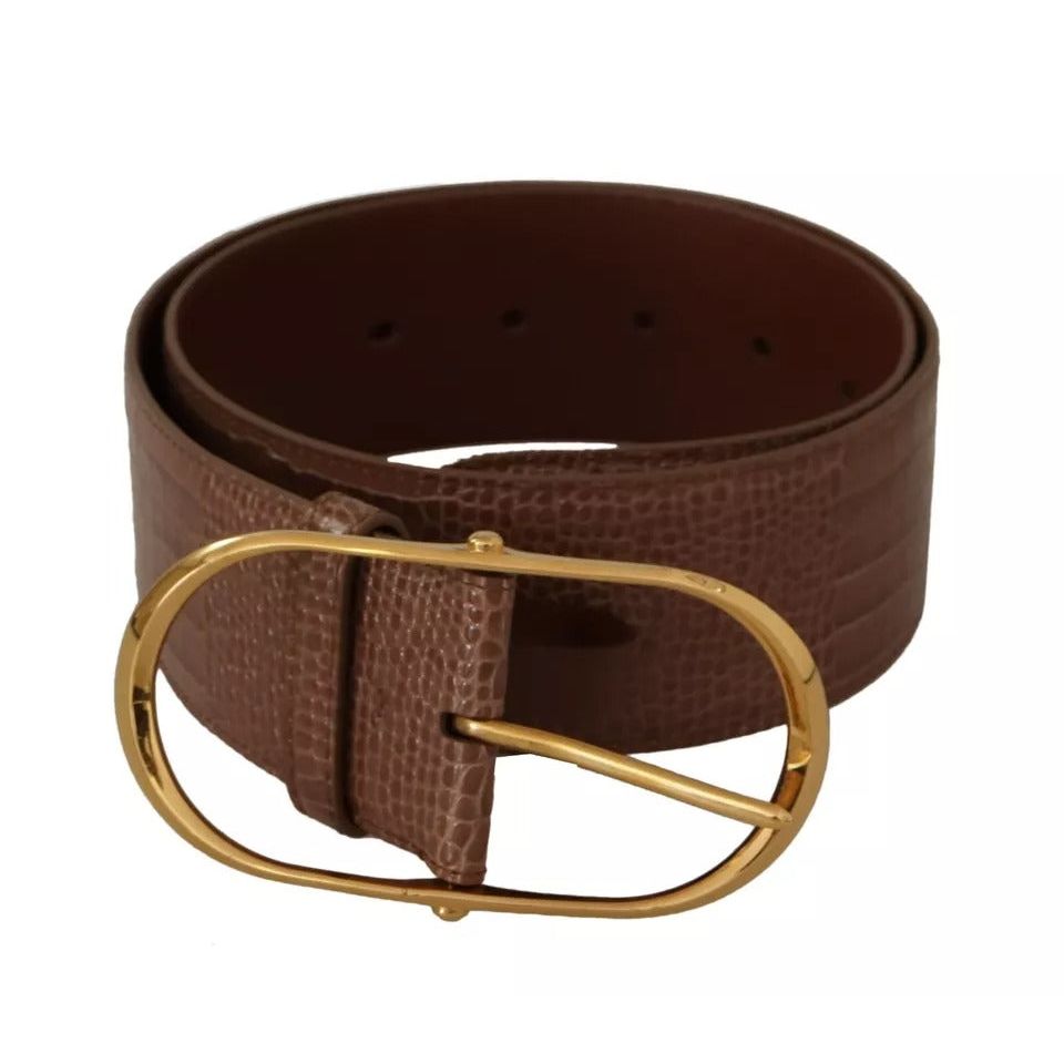 Dolce & Gabbana Brown Wide Waist Leather Gold Oval Metal Buckle Belt