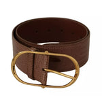 Dolce & Gabbana Brown Wide Waist Leather Gold Oval Metal Buckle Belt