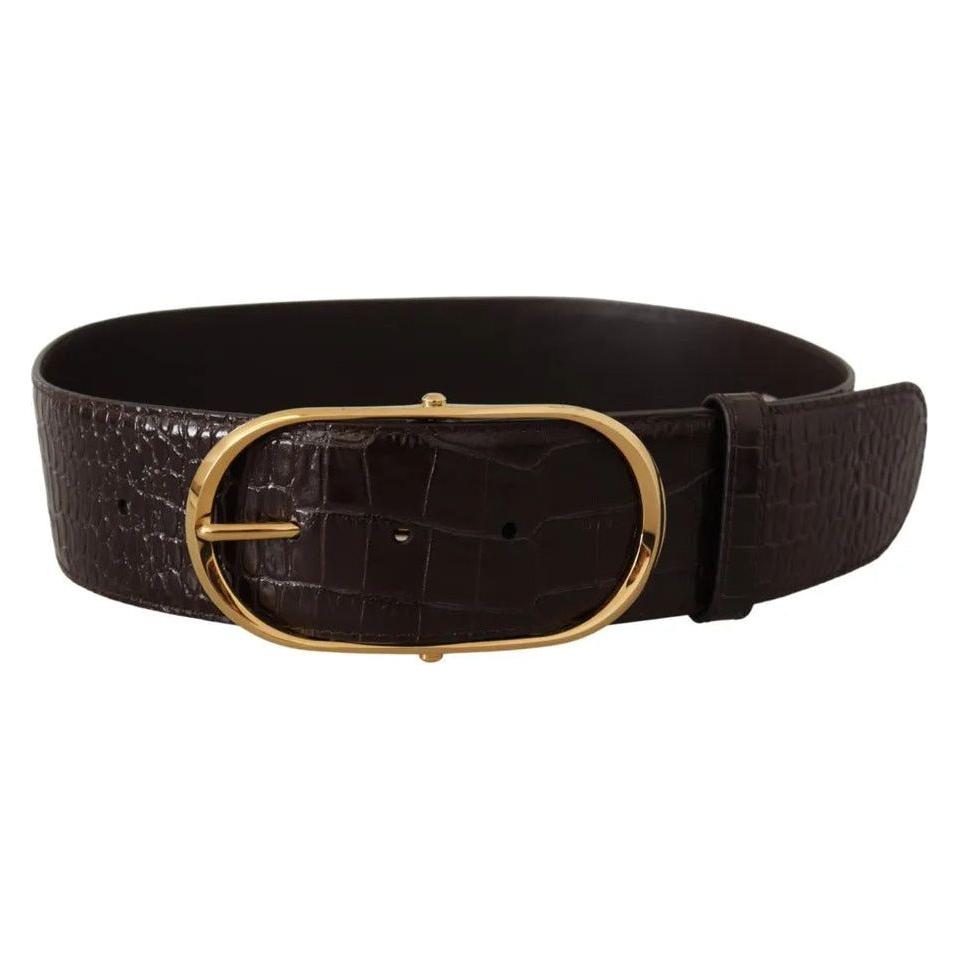 Dolce & Gabbana Brown Crocodile Pattern Leather Gold Oval Buckle Belt Dolce & Gabbana Black