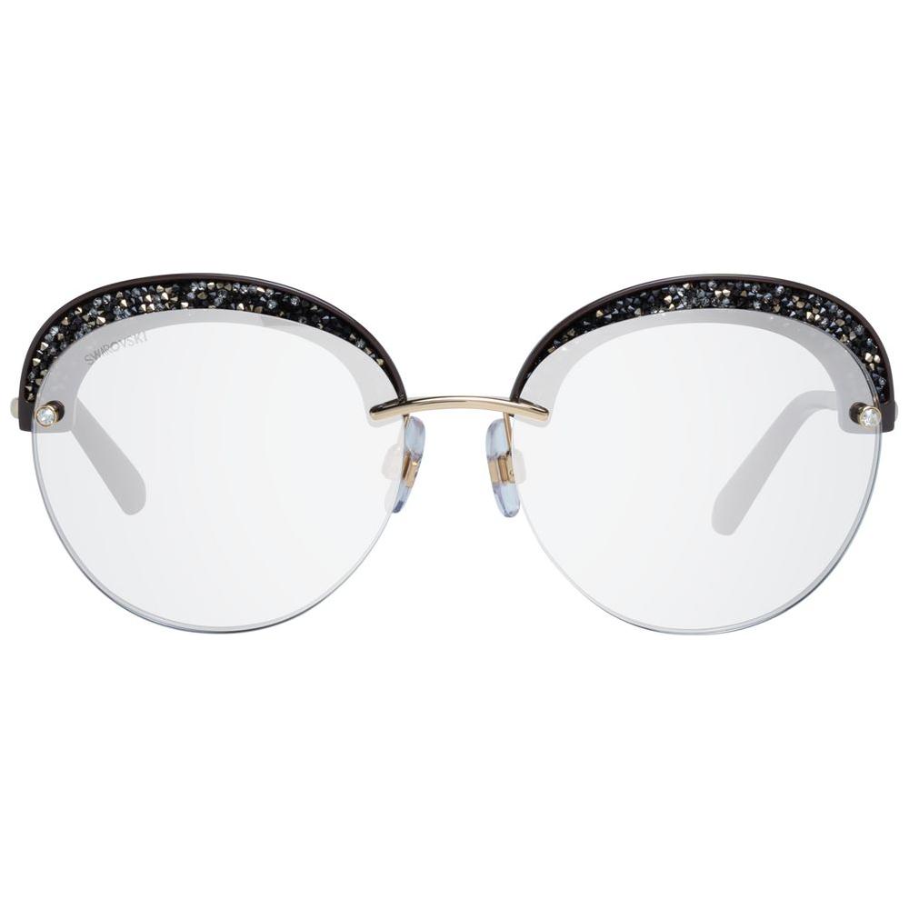 Swarovski gold and multicolor women's round sunglasses with mirrored brown lenses and half-rim design, UVA and UVB protection.