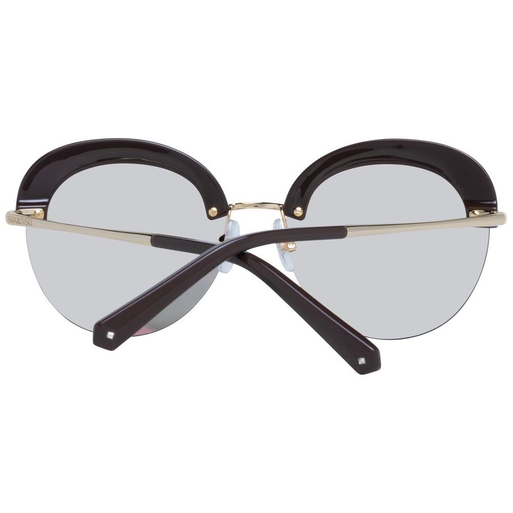 Swarovski Gold Women Sunglasses with mirrored lenses, multicolor half-rim frame, and brown lenses. Includes branded case, 100% UVA & UVB protection.