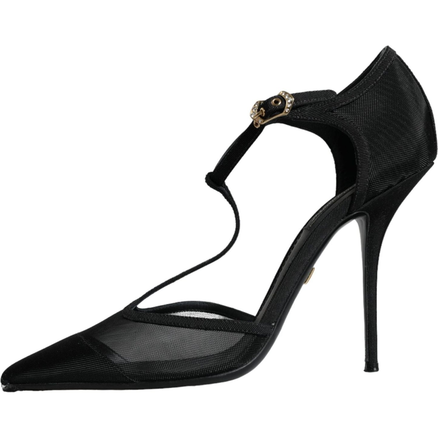 Dolce & Gabbana Black Mesh T-strap Stiletto High Heels Shoes Dolce & Gabbana Black